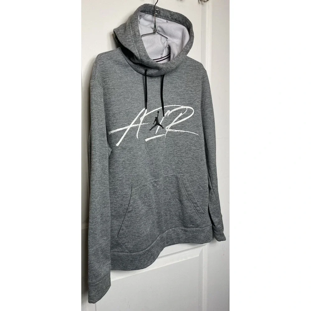Air Jordan Therma Hoodie Men's M Gray Graphic Jump Man Pockets Fleece Pullover